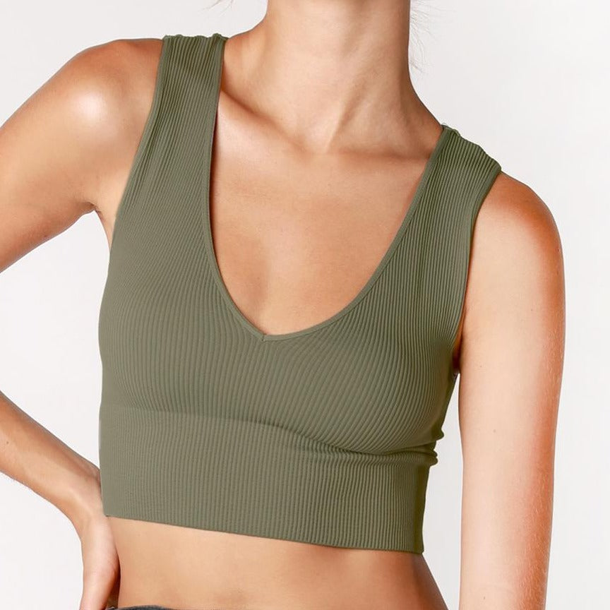 Olive V-Neck Crop Top - JBody